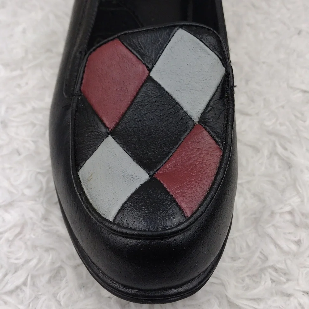 Dr Scholl's Double Air-Pillo Black Argyle Design Leather Upper Slip On Loafer